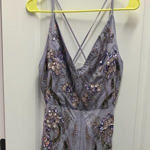 ASOS DESIGN floral embellished mesh godet maxi dress in lilac